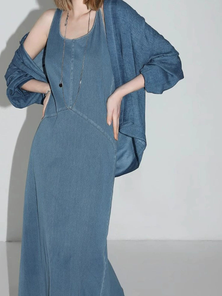 Summer Simple Casual Denim Belted Skirt