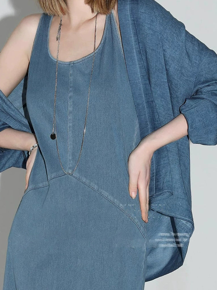 Summer Simple Casual Denim Belted Skirt