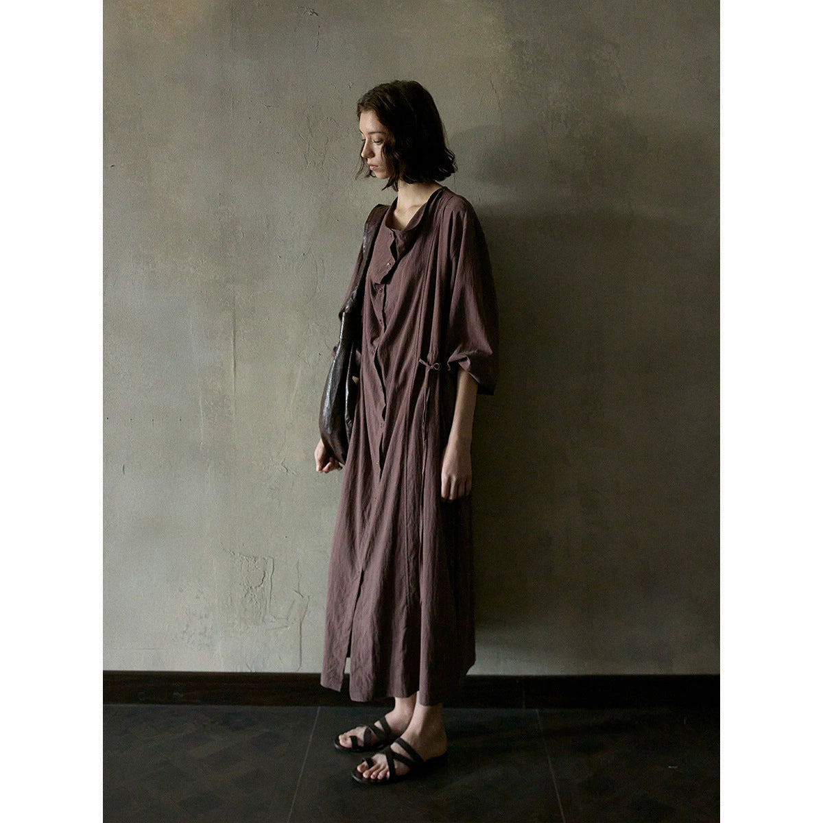 Summer simple and casual denim belted skirt made of Tencel, featuring soft drawstring waistband and full-length dress design