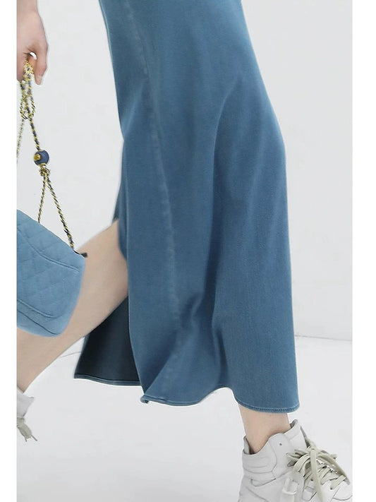 Summer Simple Casual Denim Belted Skirt