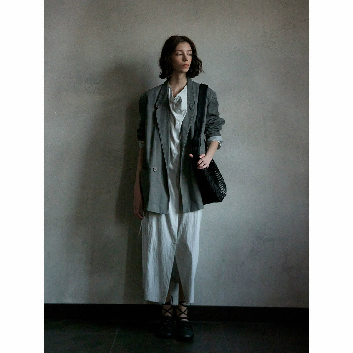 Summer simple and casual denim belted skirt made of Tencel, featuring soft drawstring waistband and full-length dress design