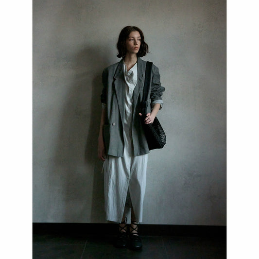 Summer simple and casual denim belted skirt made of Tencel, featuring soft drawstring waistband and full-length dress design
