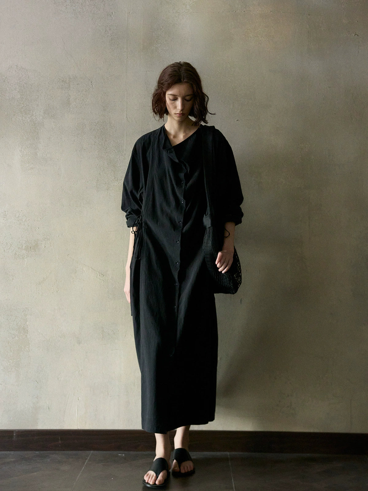 Summer simple and casual denim belted skirt made of Tencel, featuring soft drawstring waistband and full-length dress design